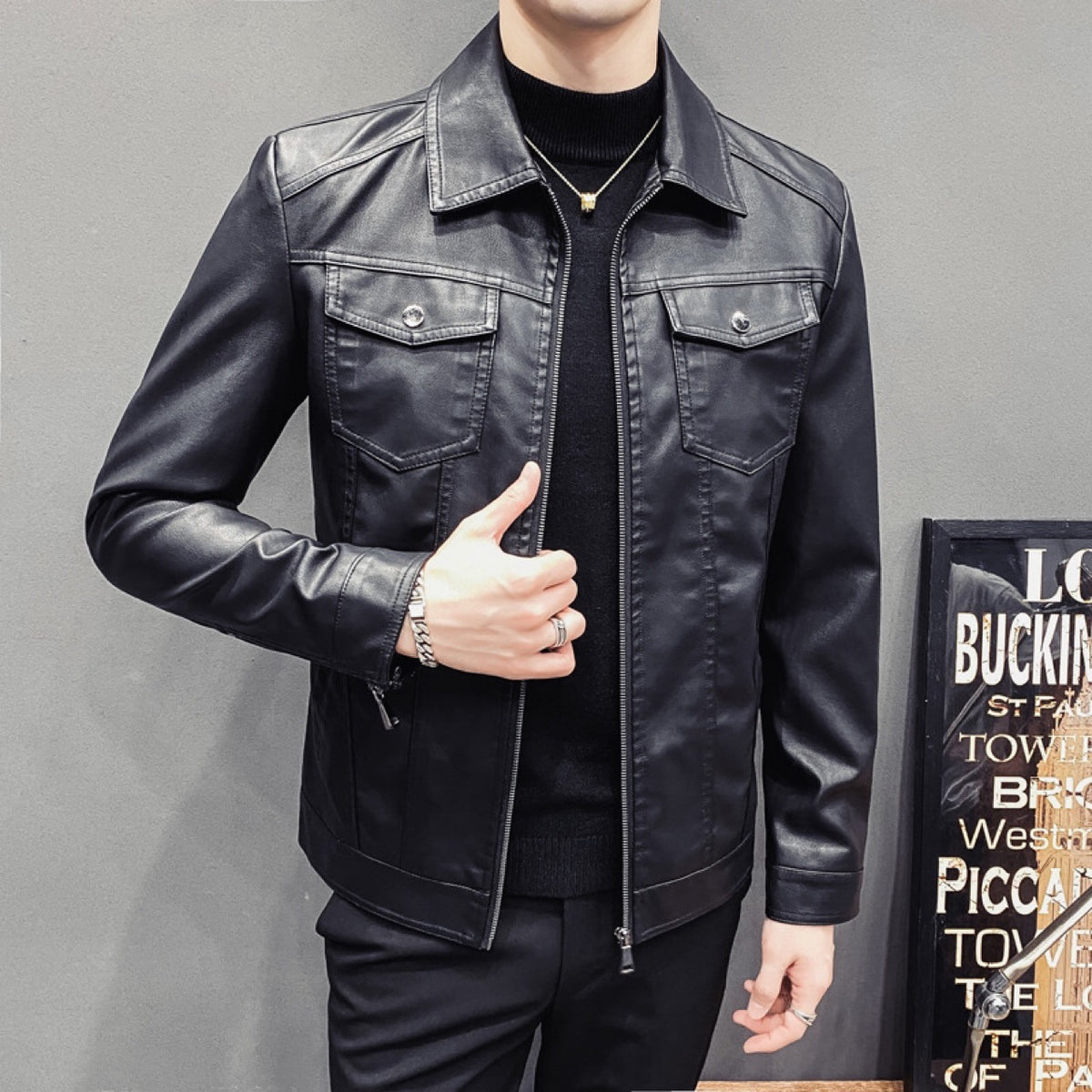 Fall Winter Men Casual Leather