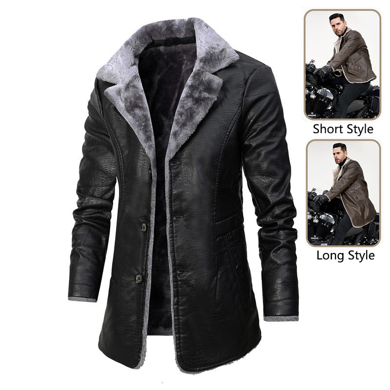 Plush Lapel Leather Jacket