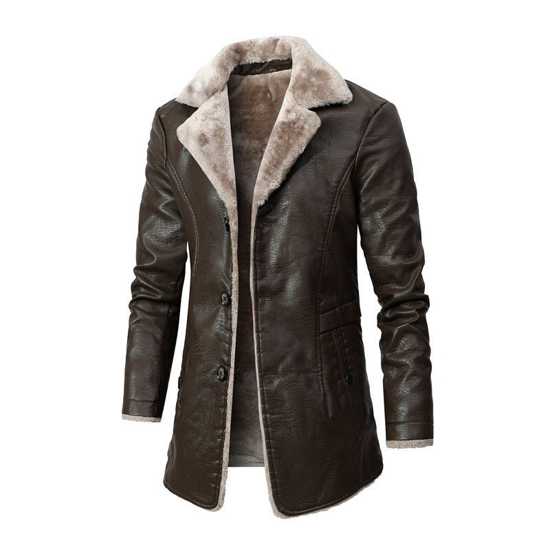 Plush Lapel Leather Jacket