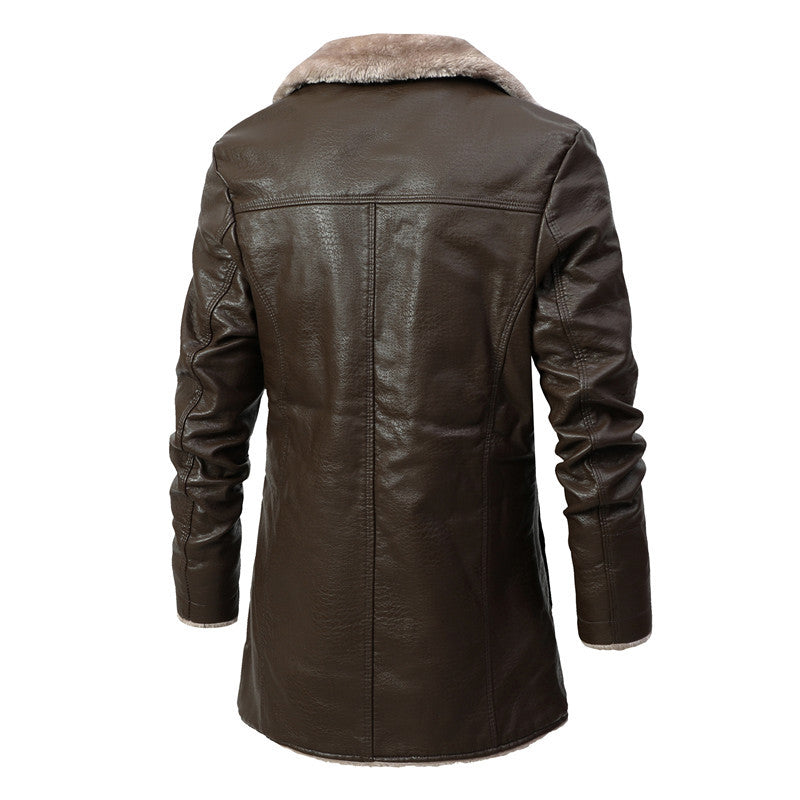Plush Lapel Leather Jacket