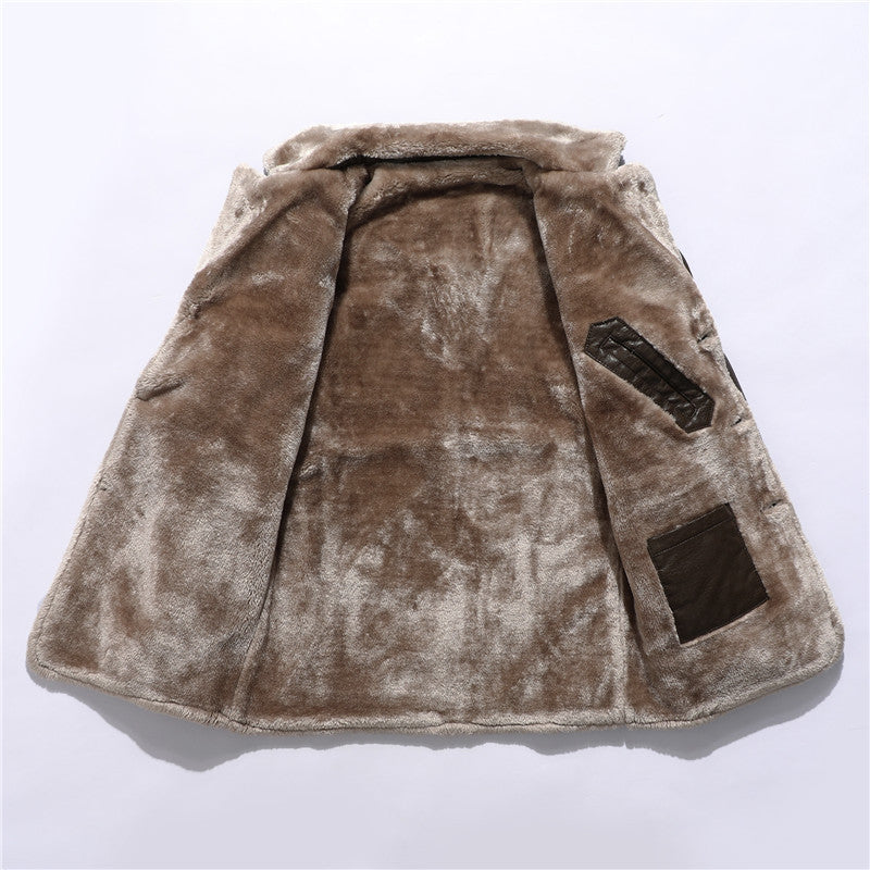 Plush Lapel Leather Jacket