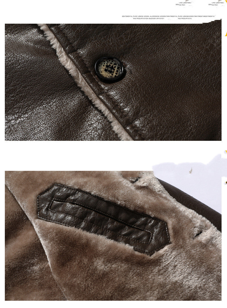 Plush Lapel Leather Jacket