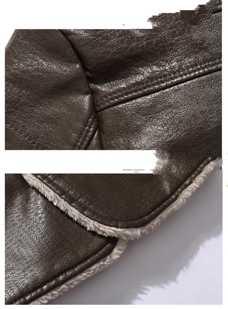 Plush Lapel Leather Jacket