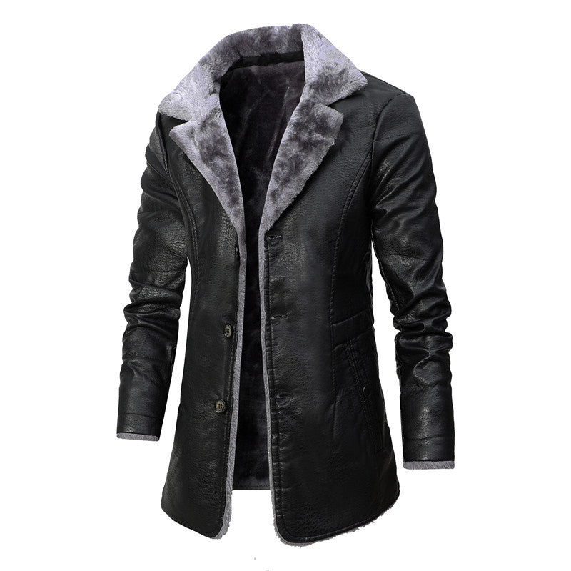 Plush Lapel Leather Jacket